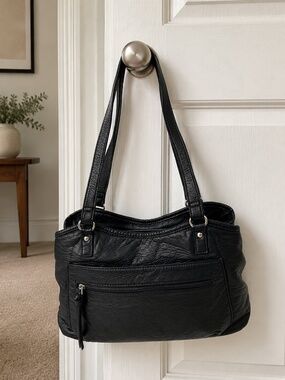 MultiSac Black Vegan Leather Multi Pocket Shoulder Bag